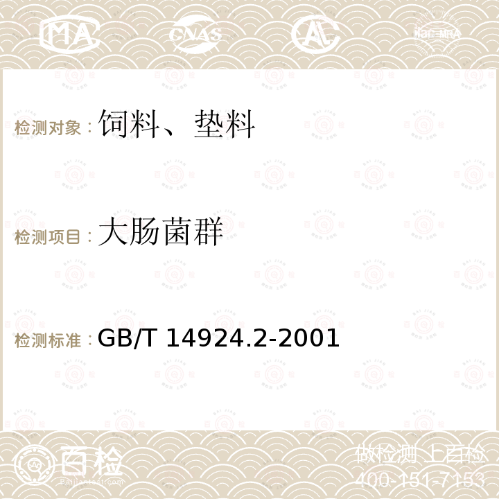 大肠菌群 实验动物 配合饲料卫生标准GB/T 14924.2-2001