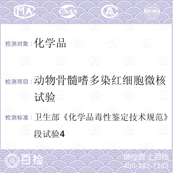 动物骨髓嗜多染红细胞微核试验 卫生部 化学品毒性鉴定技术规范  （2005年版） 第二阶段试验4