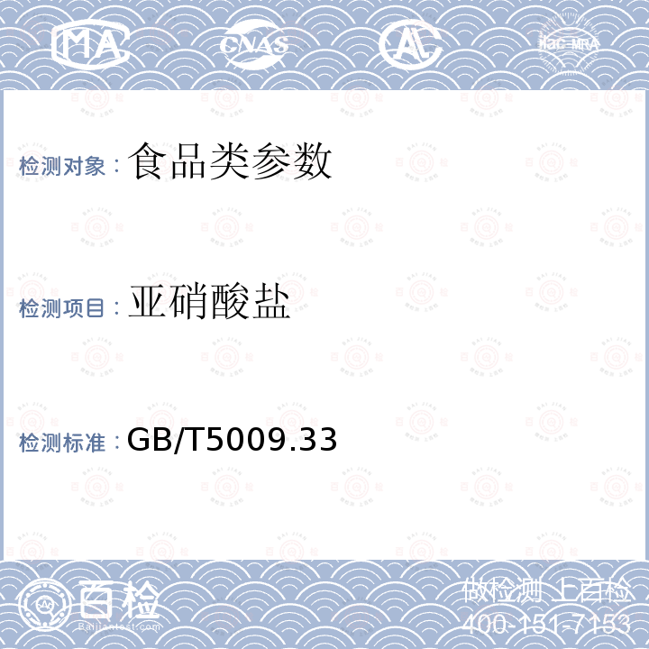 亚硝酸盐 食品中亚硝酸盐、硝酸盐的测定 GB/T5009.33－2008