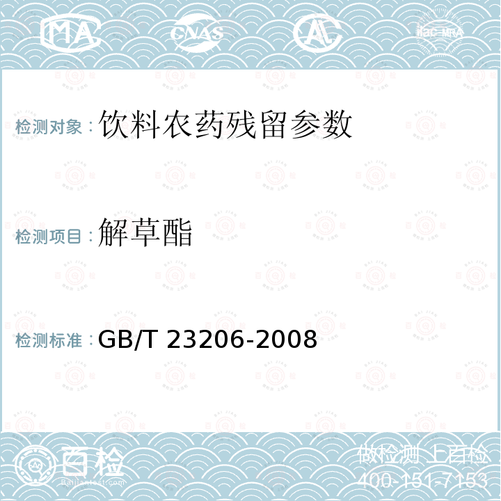 解草酯 果蔬汁、果酒中512种农药及相关化学品残留量的测定 液相色谱-串联质谱法 GB/T 23206-2008