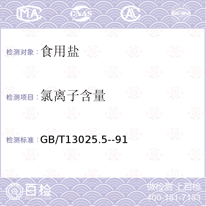 氯离子含量 GB/T 13025.5-91 的测定GB/T13025.5--91
