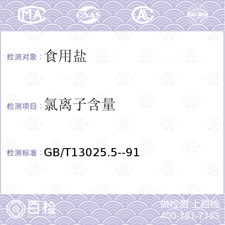 氯离子含量 氯离子含量的测定GB/T13025.5--91