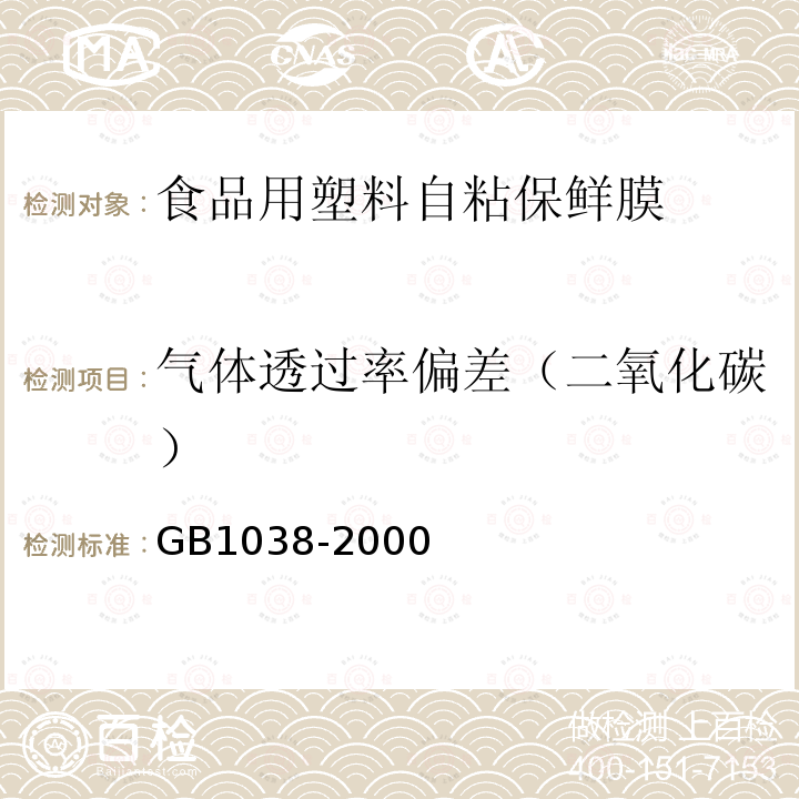 气体透过率偏差（二氧化碳） 塑料薄膜和薄片气体透过性试验方法 压差法GB1038-2000