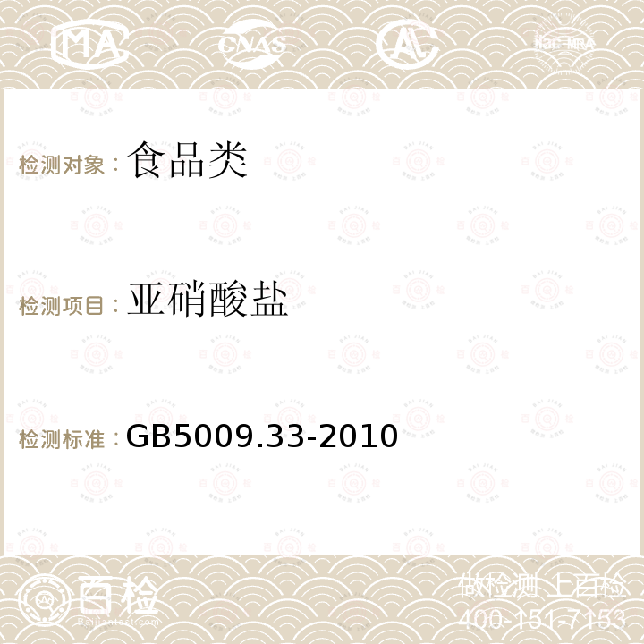 亚硝酸盐 食品安全标准食品中亚硝酸盐和硝酸盐的测定GB5009.33-2010