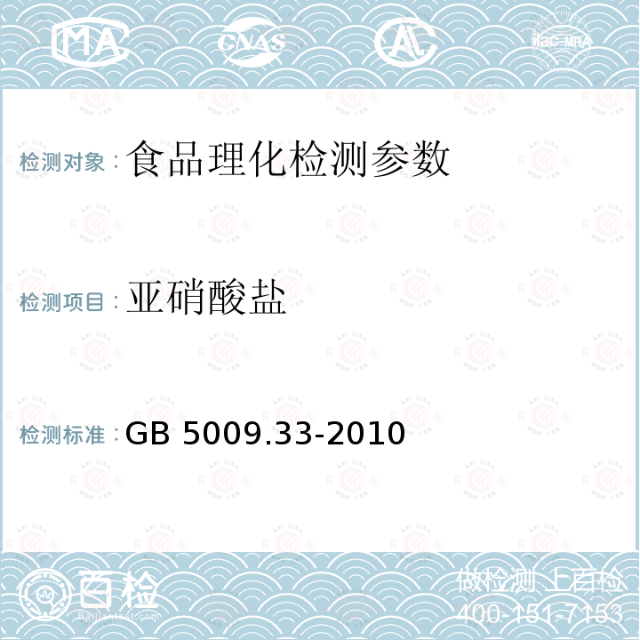 亚硝酸盐 食品安全国家标准 食品中亚硝酸盐与硝酸盐的测定GB 5009.33-2010