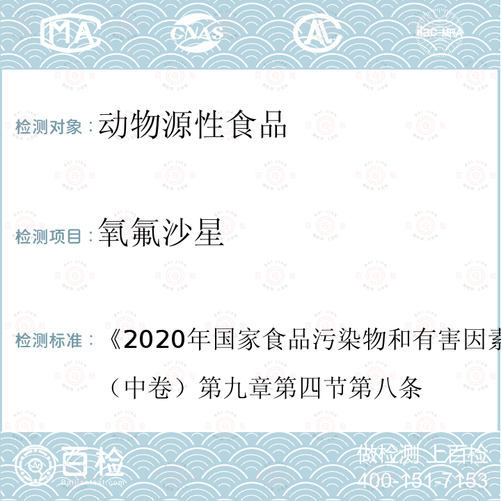 氧氟沙星 2020年国家食品污染物和有害因素风险监测工作手册 （中卷） 第九章 第四节 第八条