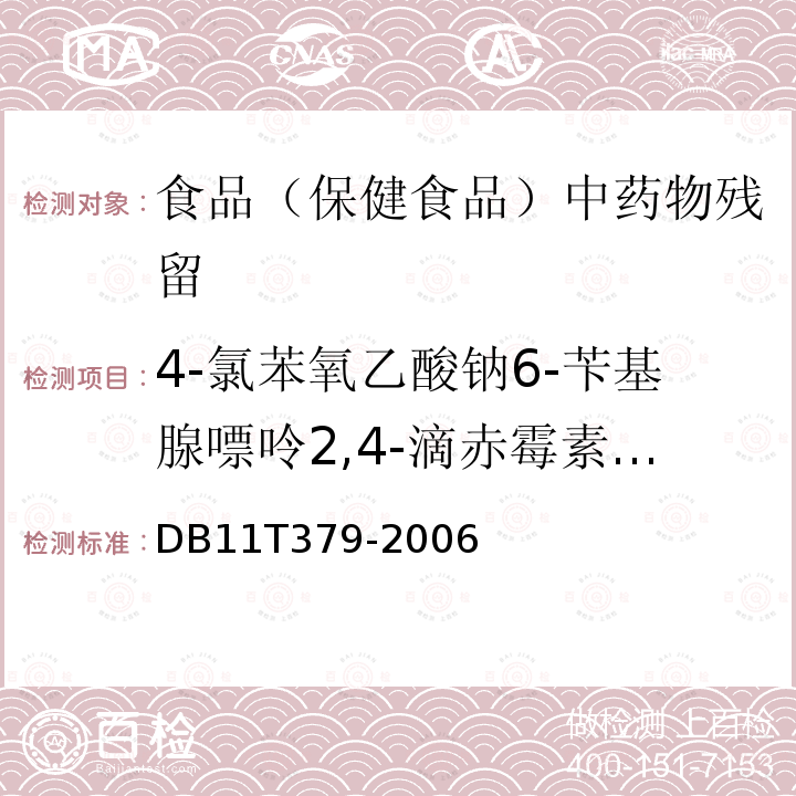 4-氯苯氧乙酸钠6-苄基腺嘌呤2,4-滴赤霉素福美双 DB11T379-2006豆芽中4-氯苯氧乙酸钠6-苄基腺嘌呤2,4-滴赤霉素福美双的测定