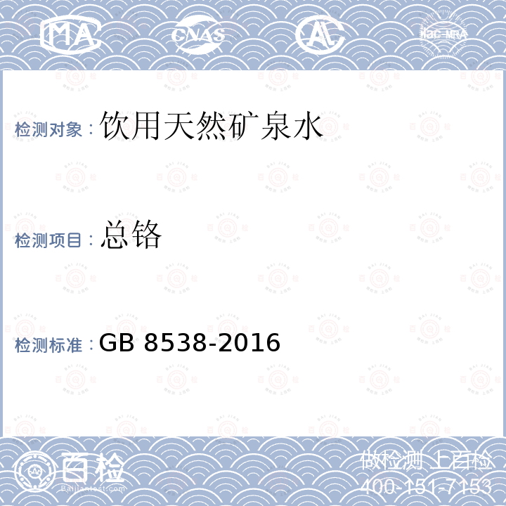 總鉻 食品安全國家標準 飲用天然礦泉水檢驗方法GB 8538-2016　19