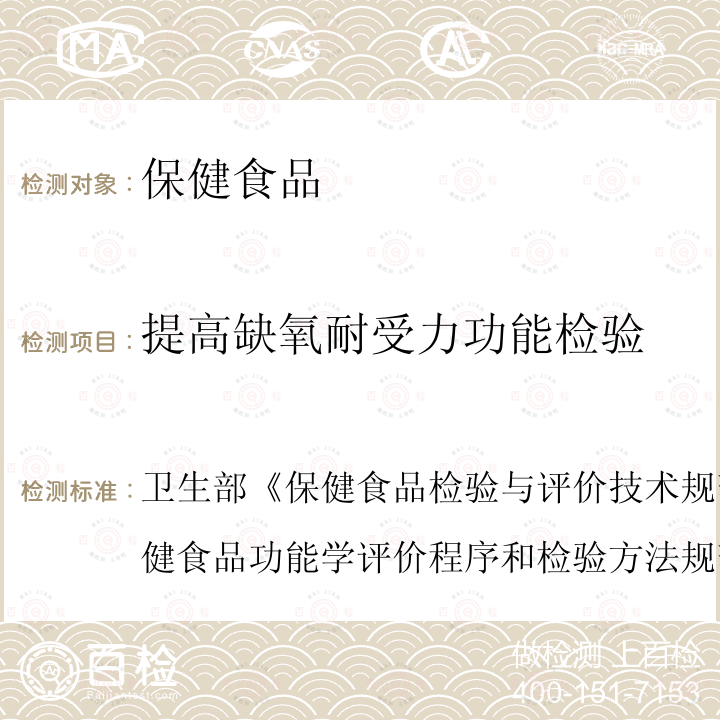 提高缺氧耐受力功能检验 卫生部 保健食品检验与评价技术规范 （2003年版）保健食品功能学评价程序和检验方法规范 第二部分 功能学评价检验方法（十三）