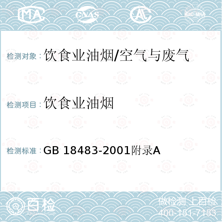 饮食业油烟 饮食业油烟采样方法及分析方法/GB 18483-2001附录A