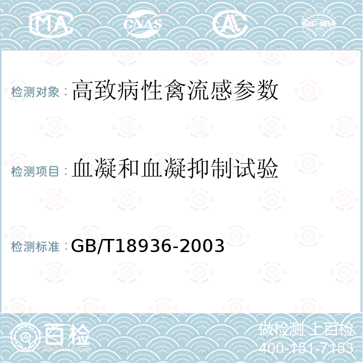 血凝和血凝抑制试验 高致病性禽流感诊断技术GB/T18936-2003