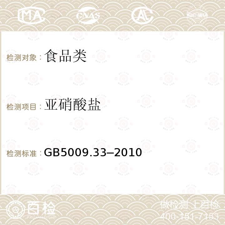 亚硝酸盐 食品中亚硝酸盐及硝酸盐的测定GB5009.33─2010