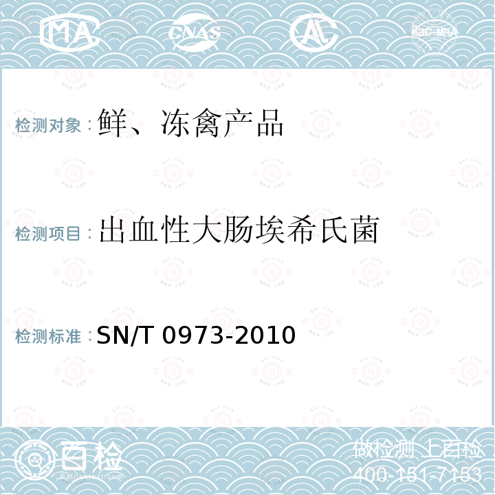 出血性大肠埃希氏菌 进出口肉、肉制品以及其他食品中肠出血性大肠杆菌O157：H7检测方法 SN/T 0973-2010