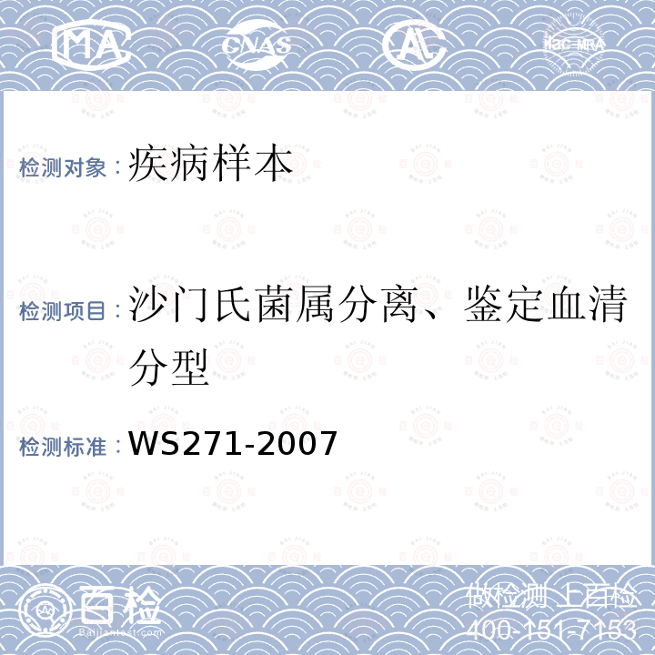 沙门氏菌属分离、鉴定血清分型 感染性腹泻诊断标准 附录B