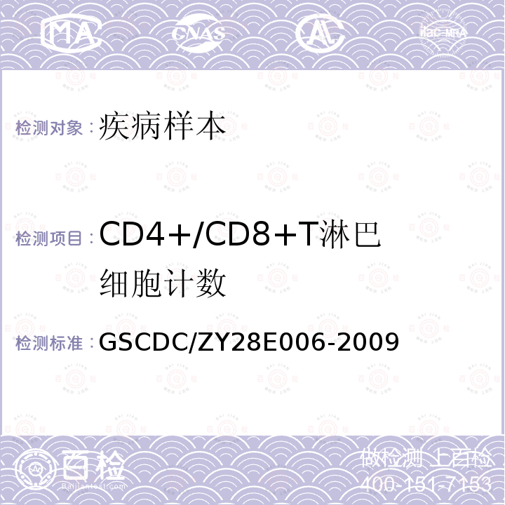 CD4+/CD8+T淋巴细胞计数 GSCDC/ZY28E006-2009 CD4+/CD8+T淋巴细胞计数检测细则