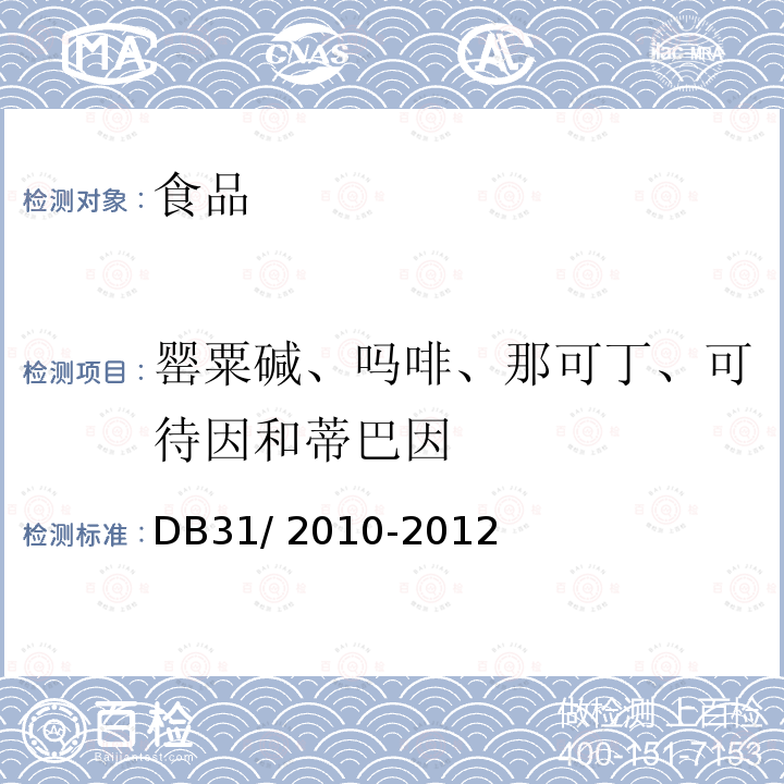 罂粟碱、吗啡、那可丁、可待因和蒂巴因 食品安全地方标准 火锅食品中罂粟碱、吗啡、那可丁、可待因和蒂巴因的测定 液相色谱-串联质谱法DB31/ 2010-2012