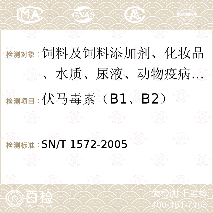 伏马毒素（B1、B2） 进出口粮谷、饲料中伏马毒素检验方法 液相色谱法 SN/T 1572-2005