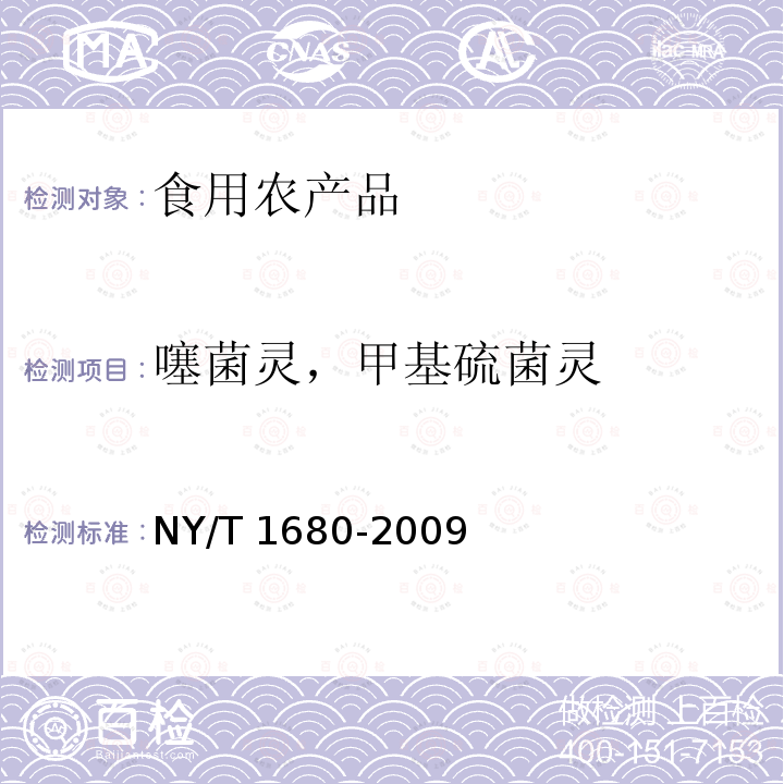 噻菌灵，甲基硫菌灵 NY/T 1680-2009 蔬菜水果中多菌灵等4种苯并咪唑类农药残留量的测定 高效液相色谱法