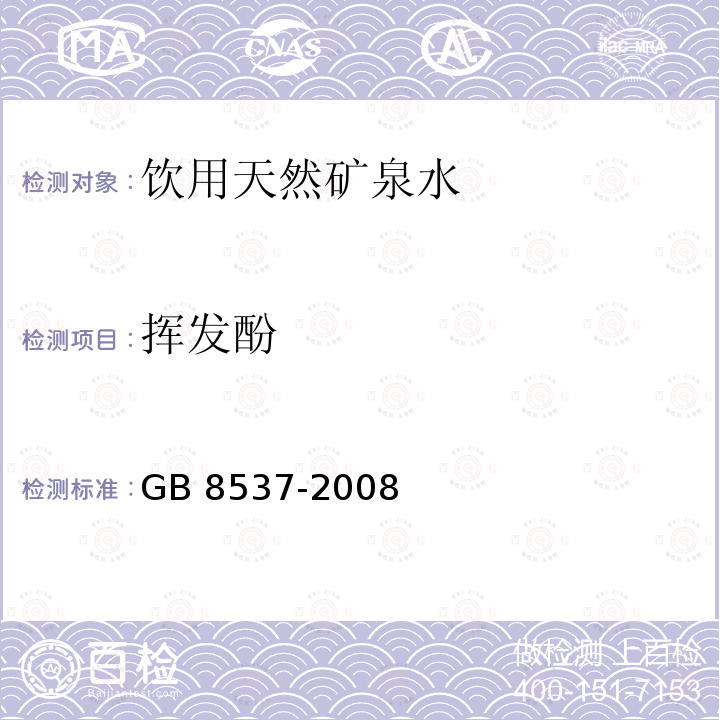 挥发酚 饮用天然矿泉水 GB 8537-2008