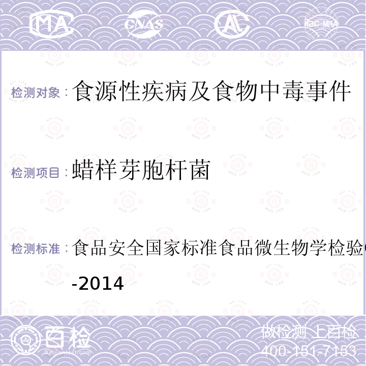 蜡样芽胞杆菌 食品安全国家标准
食品微生物学检验
GB 4789.14-2014