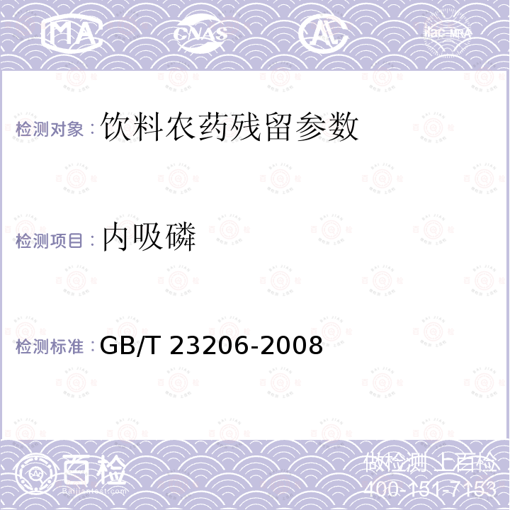 内吸磷 果蔬汁、果酒中512种农药及相关化学品残留量的测定 液相色谱-串联质谱法 GB/T 23206-2008