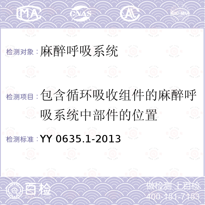 包含循环吸收组件的麻醉呼吸系统中部件的位置 吸入式麻醉系统 第1部分：麻醉呼吸系统YY 0635.1-2013