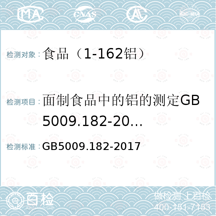 面制食品中的铝的测定GB5009.182-2003 面制食品中的铝的测定GB5009.182-2017