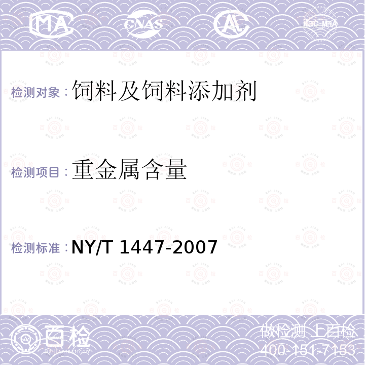 重金属含量 饲料添加剂 苯甲酸 NY/T 1447-2007