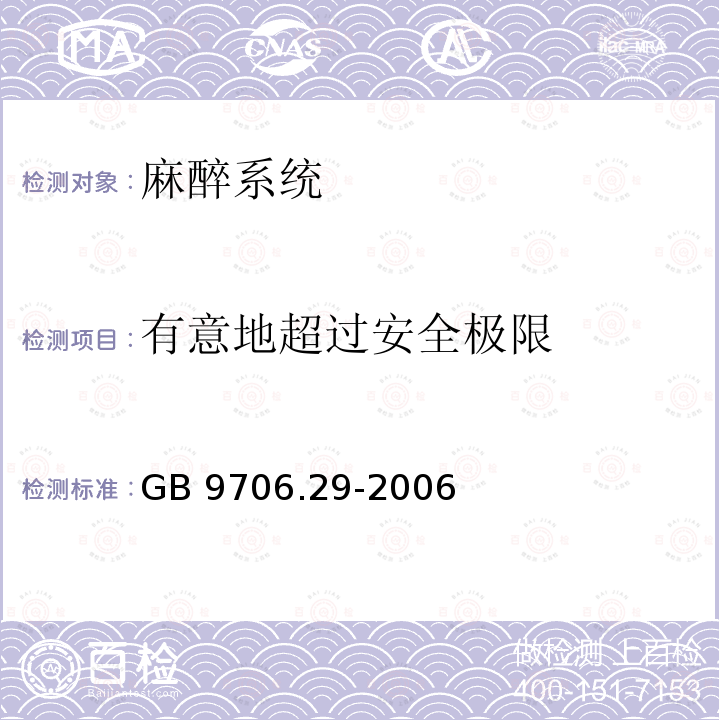 有意地超过安全极限 医用电气设备 第2部分：麻醉系统的安全和基本性能专用要求GB 9706.29-2006