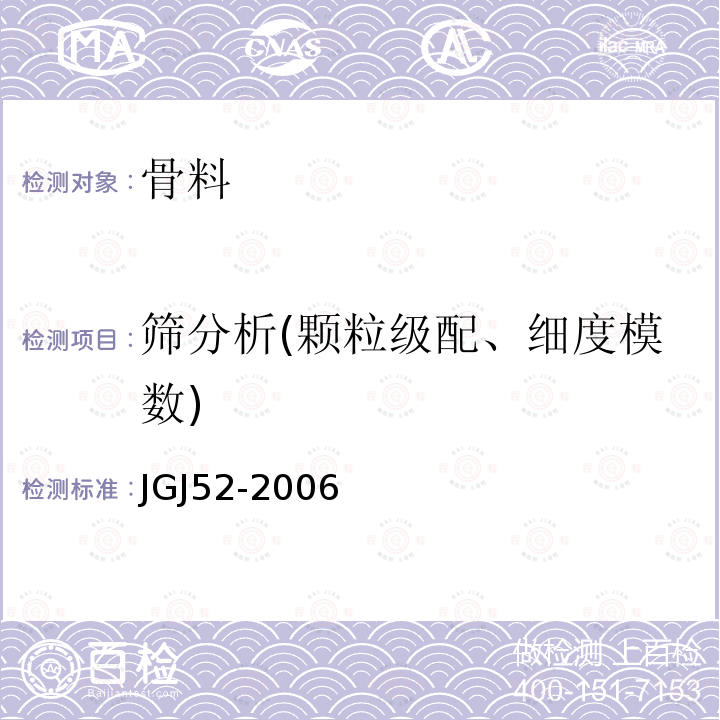 筛分析(颗粒级配、细度模数) 普通混凝土用砂、石质量及检验方法标准