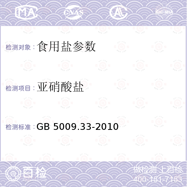 亚硝酸盐 食品安全国家标准 食品中亚硝酸盐及硝酸盐的测定 GB 5009.33-2010