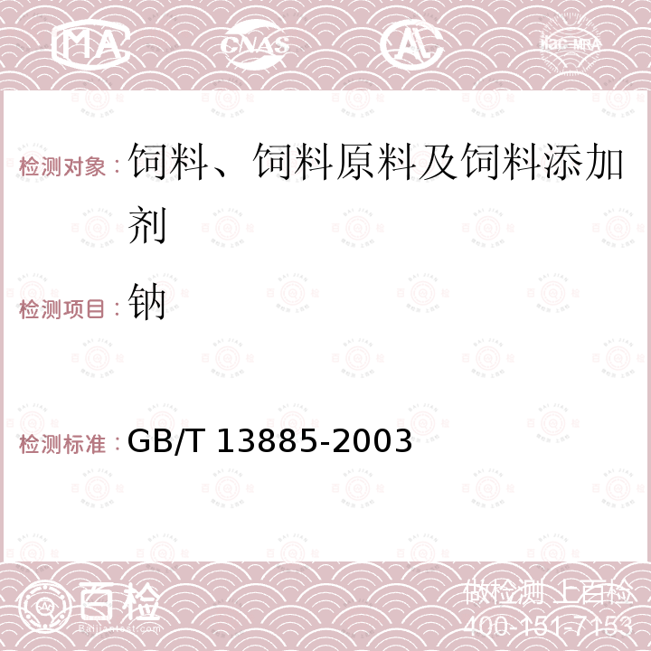 钠 动物饲料中钙、铜、铁、镁、锰、钾、钠和锌含量的测定 原子吸收光谱法GB/T 13885-2003