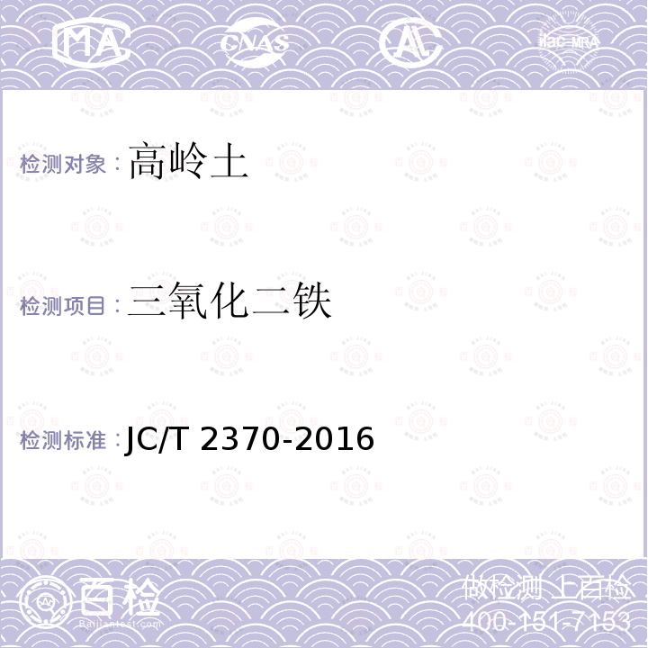 三氧化二铁 精细高岭土 JC/T 2370-2016