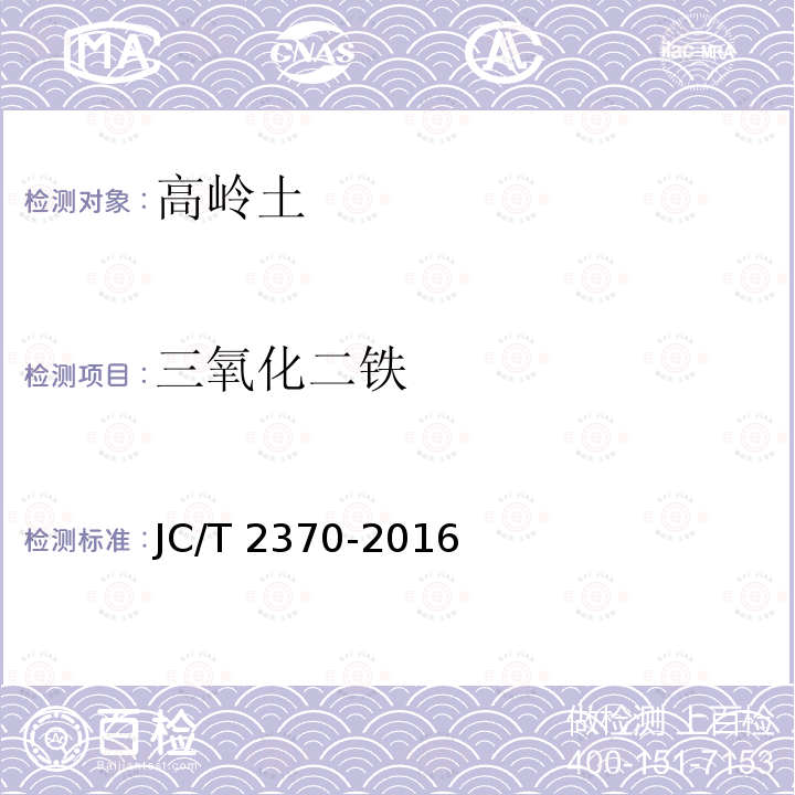 三氧化二鐵 精細高嶺土 JC/T 2370-2016