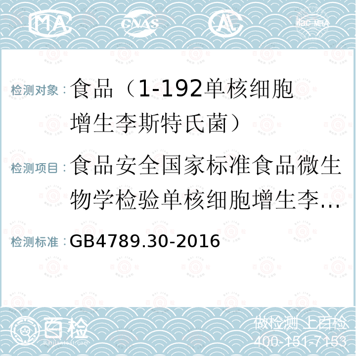 食品安全国家标准食品微生物学检验单核细胞增生李斯特氏菌检验GB4789.30-2010 食品安全国家标准食品微生物学检验单核细胞增生李斯特氏菌检验GB4789.30-2016