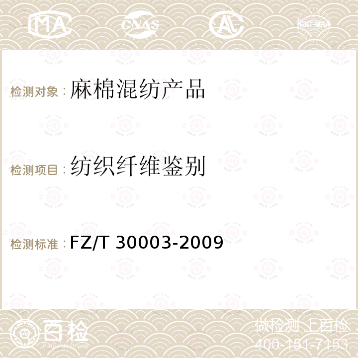 纺织纤维鉴别 麻棉混纺产品定量分析方法显微投影法FZ/T 30003-2009