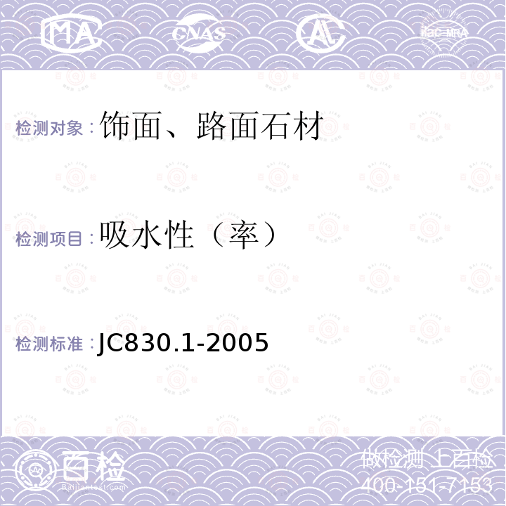 吸水性（率） JC/T 830.1-2005 【强改推】干挂饰面石材及其金属挂件 第1部分:干挂饰面石材