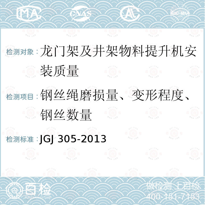 钢丝绳磨损量、变形程度、钢丝数量 建筑施工升降设备设施检验标准JGJ 305-2013