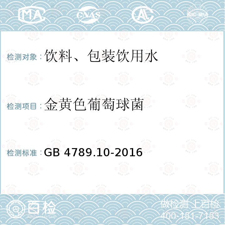 金黄色葡萄球菌 食品安全国家标准 食品微生物学检验 金黄色葡糖球菌检验GB 4789.10-2016