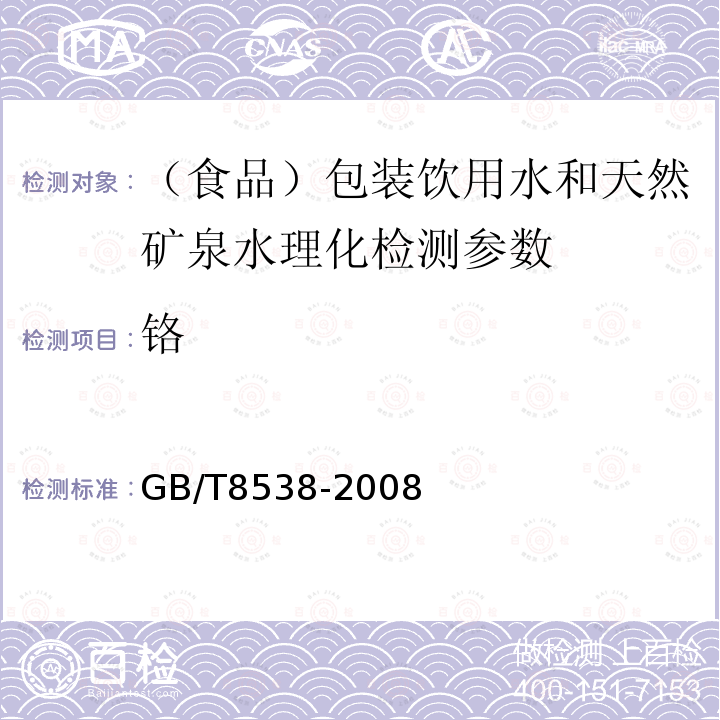 铬 饮用天然矿泉水检验方法GB/T8538-2008中4.19