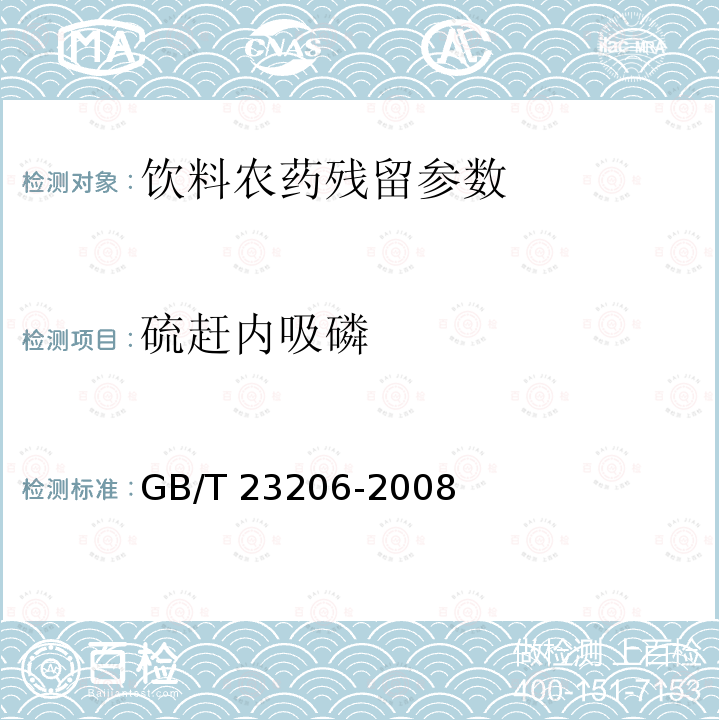 硫赶内吸磷 果蔬汁、果酒中512种农药及相关化学品残留量的测定 液相色谱-串联质谱法 GB/T 23206-2008