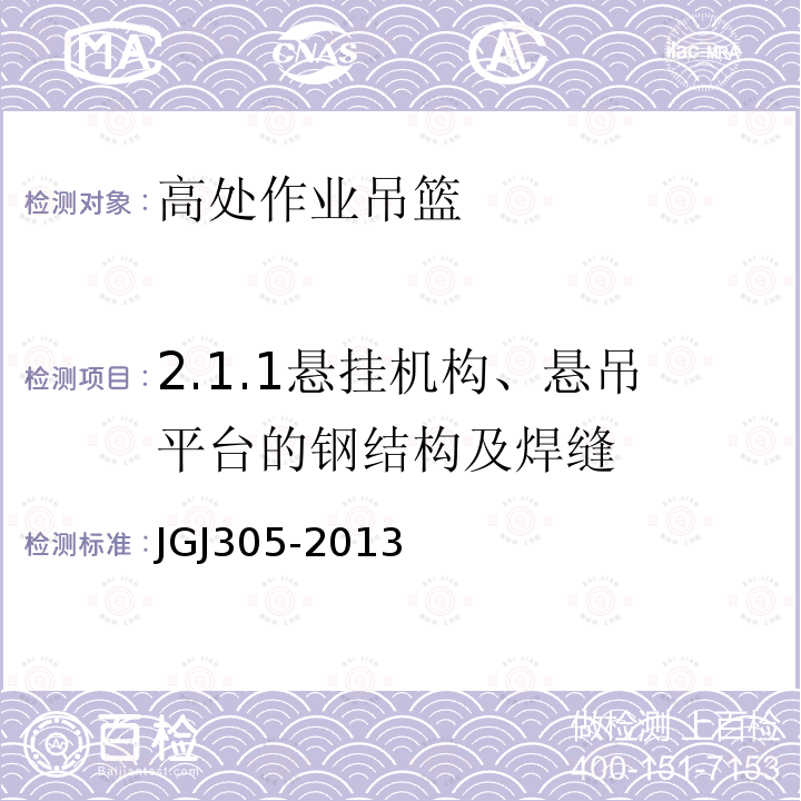 2.1.1悬挂机构、悬吊平台的钢结构及焊缝 建筑施工升降设备设施检验标准 JGJ305-2013