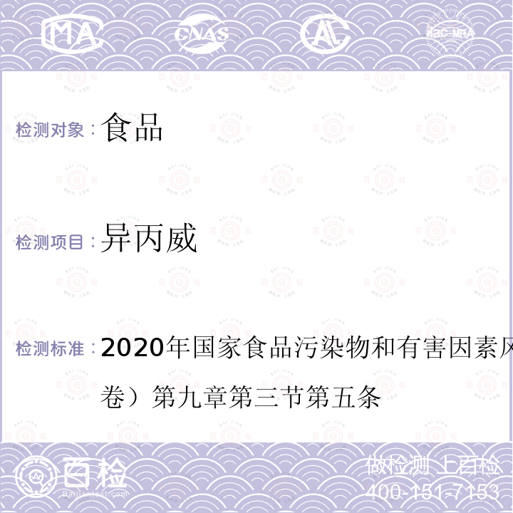 异丙威 2020年国家食品污染物和有害因素风险监测工作手册 （中卷）第九章 第三节 第五条