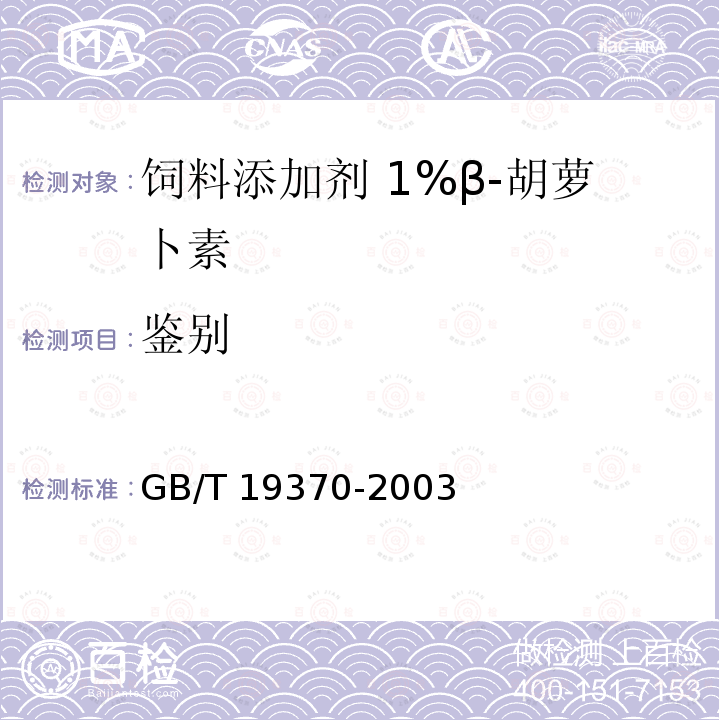 鉴别 饲料添加剂 1%β-胡萝卜素GB/T 19370-2003中的4.3