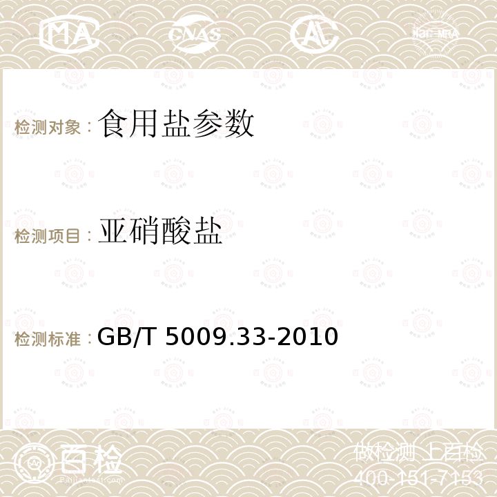 亞硝酸鹽 食品中亞硝酸鹽及硝酸鹽的測定 GB/T 5009.33-2010