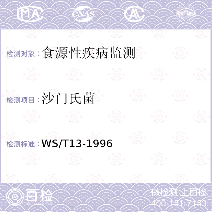 沙门氏菌 沙门氏菌诊断标准WS/T13-1996