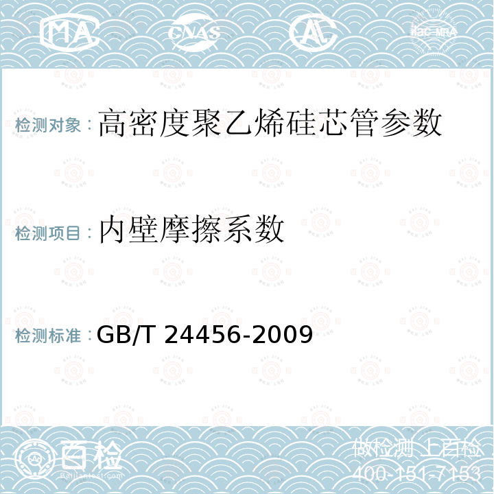 內(nèi)壁摩擦系數(shù) 高密度聚乙烯硅芯管 GB/T 24456-2009中6.5.2