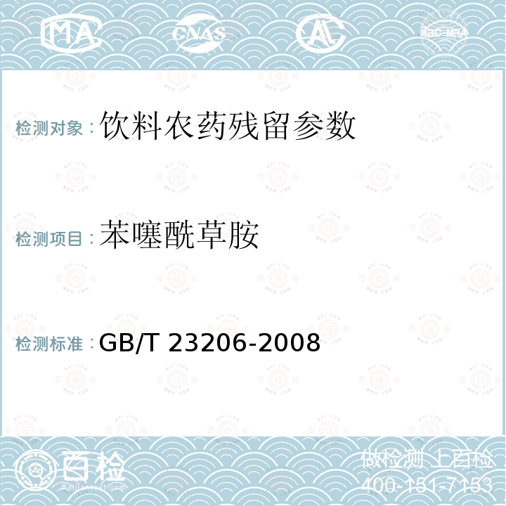 苯噻酰草胺 果蔬汁、果酒中512種農藥及相關化學品殘留量的測定 液相色譜-串聯質譜法 GB/T 23206-2008