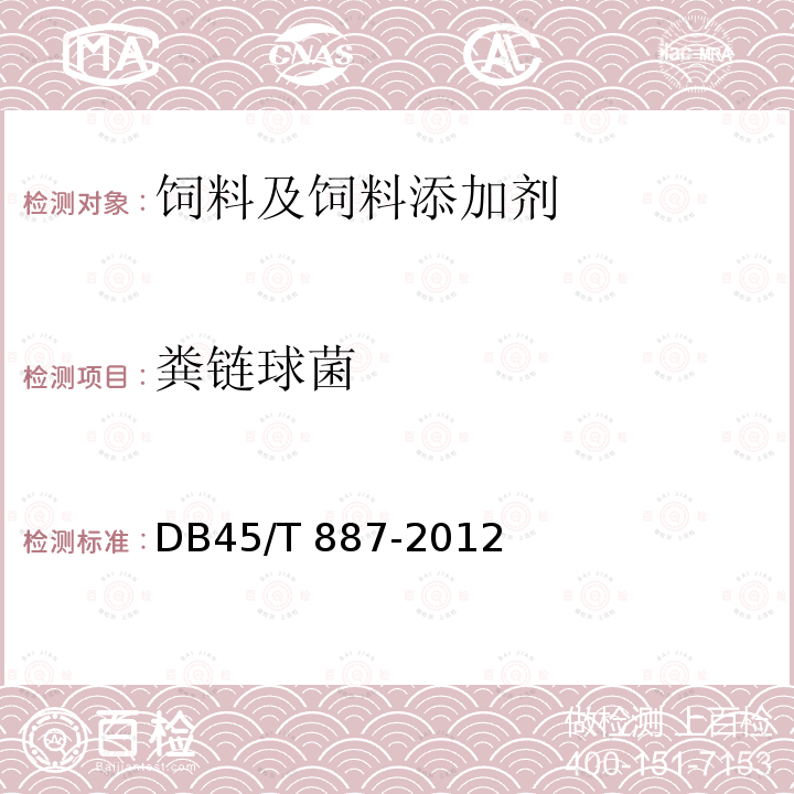 粪链球菌 饲料中粪链球菌的检验 DB45/T 887-2012