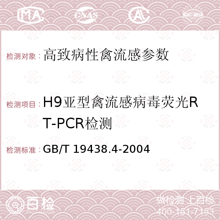 H9亚型禽流感病毒荧光RT-PCR检测 GB/T 19438.4-2004 H9亚型禽流感病毒荧光RT-PCR检测方法